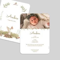 Faire-part Naissance Animaux | Faire-part Naissance Fille^Planet cards Petit Lapin en forêt