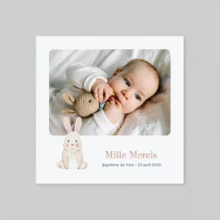 Carte Remerciement Baptême Animaux | Carte Remerciement Baptême Garçon^Planet cards Petit Lapin et Croix