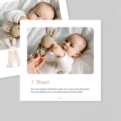 Carte Remerciement Baptême Animaux | Carte Remerciement Baptême Garçon^Planet cards Petit Lapin et Croix