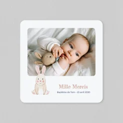 Carte Remerciement Baptême Animaux | Carte Remerciement Baptême Garçon^Planet cards Petit Lapin et Croix