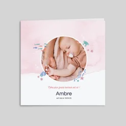 Faire-part Naissance Animaux | Créations En Collaboration^Planet cards Petit Océan à l'Aquarelle Rose