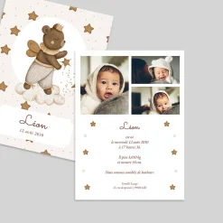 Faire-part Naissance Animaux | Faire-part Naissance Garçon^Planet cards Petit Ours et étoiles