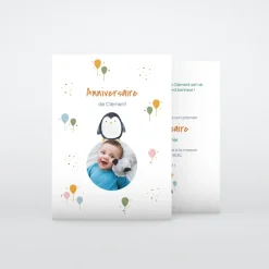 Carte Invitation Anniversaire Enfant Animaux^Planet cards Petit pingouin et ballons