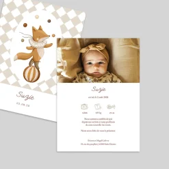 Faire-part Naissance Animaux | Faire-part Naissance Fille^Planet cards Petit Renard du cirque