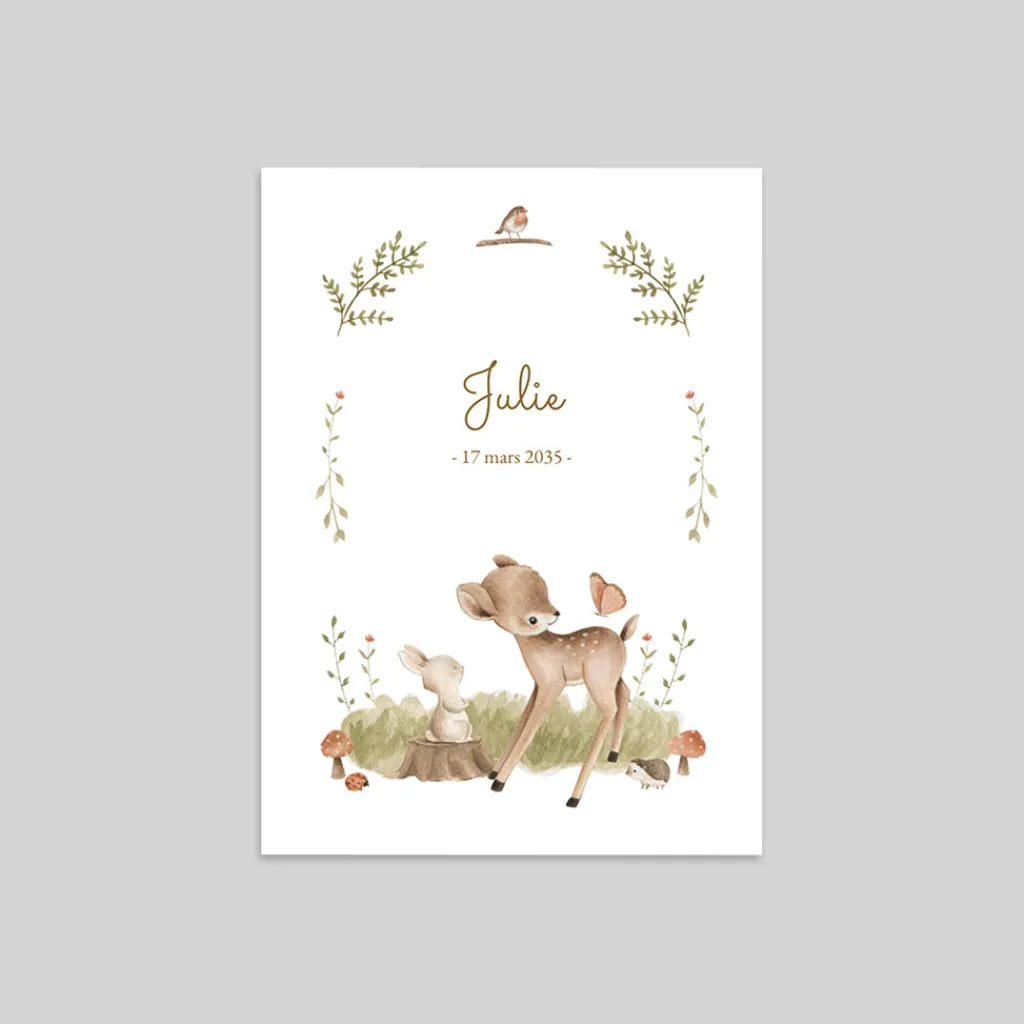 Faire-part Naissance Animaux | Faire-part Naissance Fille^Planet cards Petits Animaux en forêt
