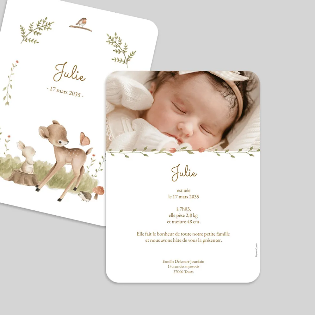 Faire-part Naissance Animaux | Faire-part Naissance Fille^Planet cards Petits Animaux en forêt