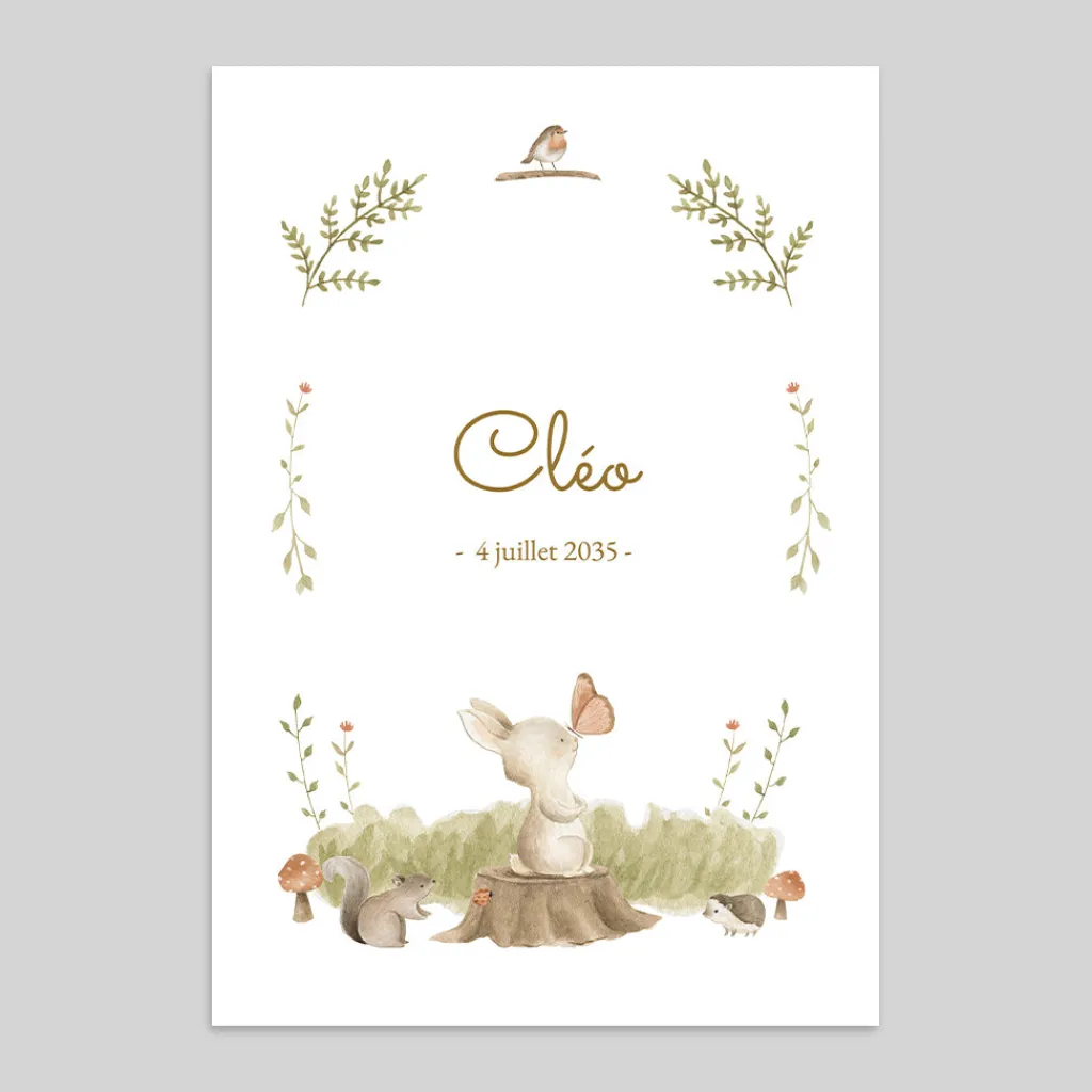 Faire-part Naissance Animaux | Faire-part Naissance Fille^Planet cards Petits Animaux en forêt