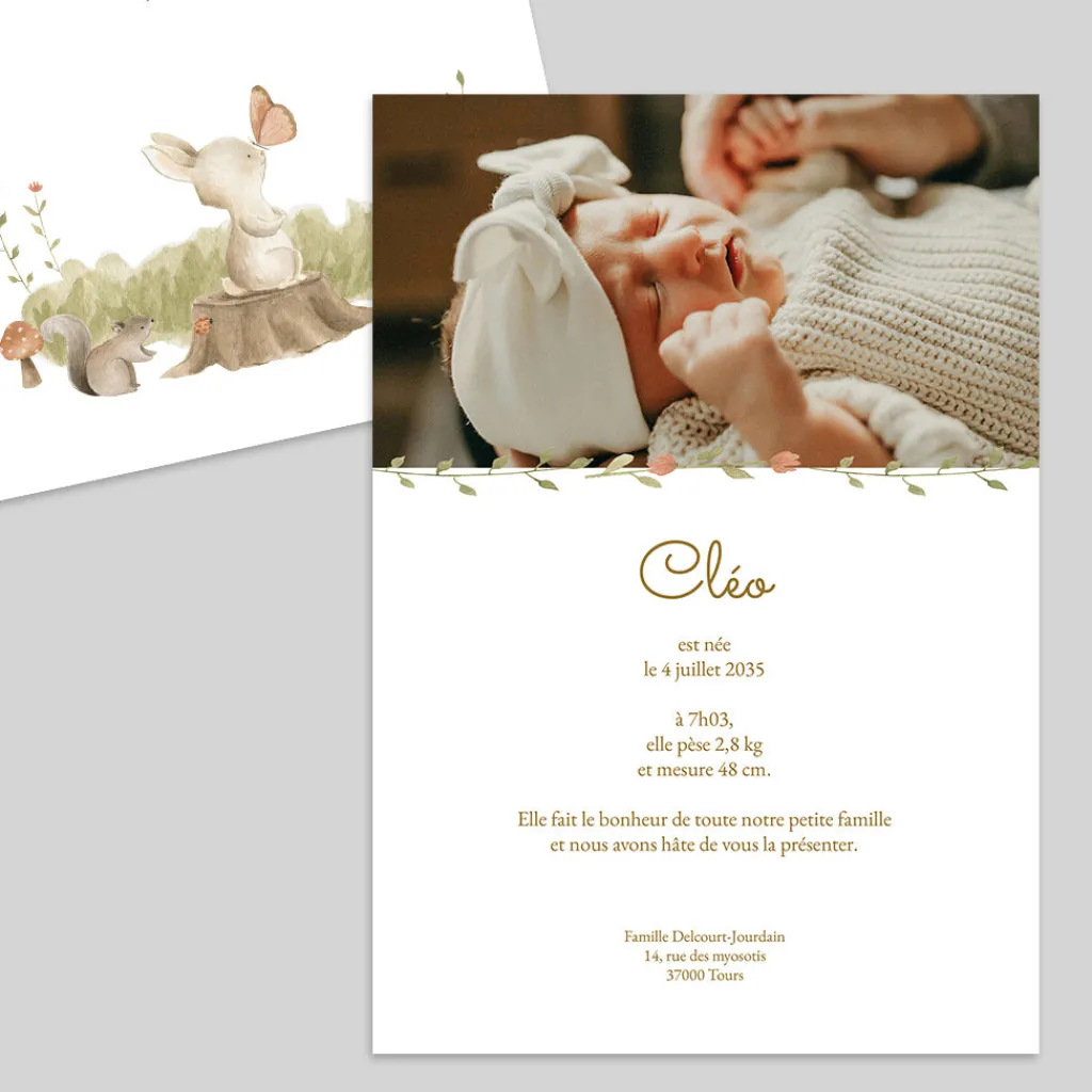 Faire-part Naissance Animaux | Faire-part Naissance Fille^Planet cards Petits Animaux en forêt