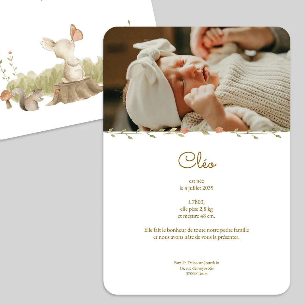 Faire-part Naissance Animaux | Faire-part Naissance Fille^Planet cards Petits Animaux en forêt