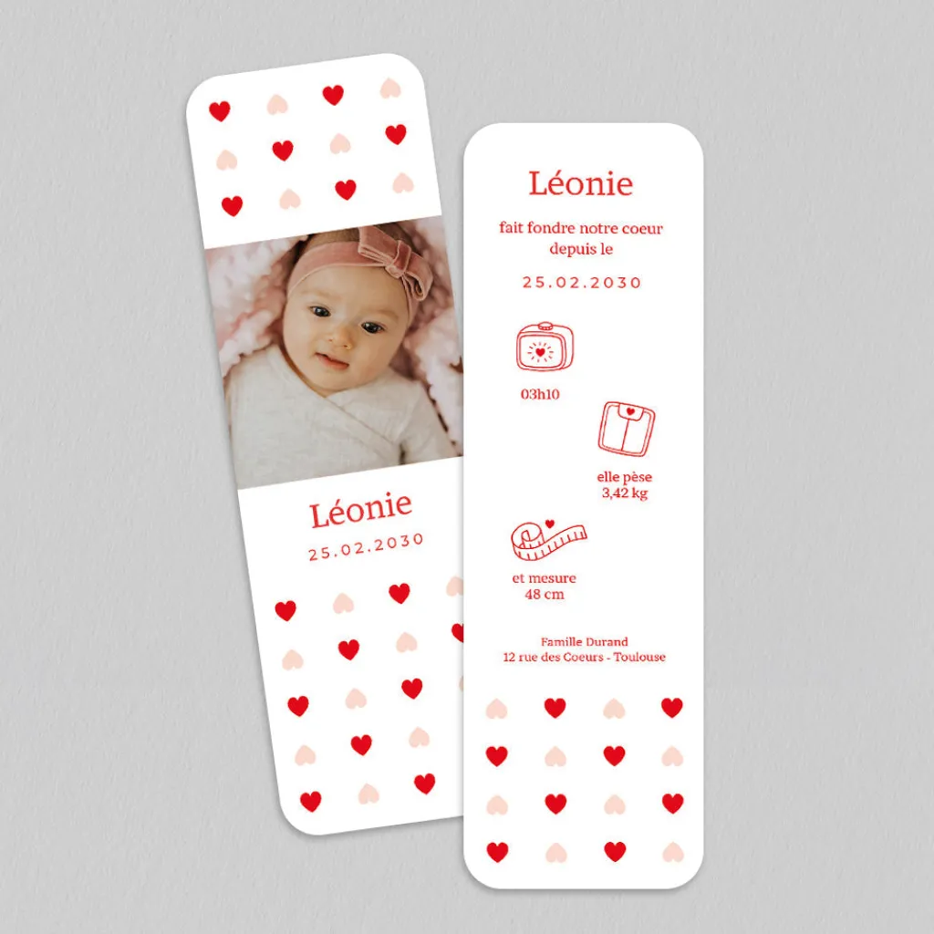 Faire-part Naissance Marque-page | Faire-part Naissance Fille^Planet cards Petits Motifs Coeurs