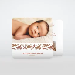 Faire-part Baptême Champêtre | Faire-part Baptême Fille^Planet cards Petits Oiseaux en Frise Fille