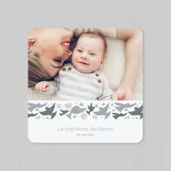 Faire-part Baptême Champêtre | Faire-part Baptême Garçon^Planet cards Petits Oiseaux en Frise Garçon