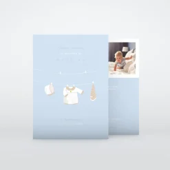 Faire-part Baptême Garçon^Planet cards Petits Vêtements Étendus
