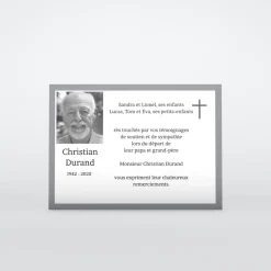 Carte Remerciement Décès^Planet cards Photo dans cadre gris