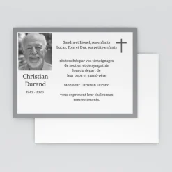 Carte Remerciement Décès^Planet cards Photo dans cadre gris