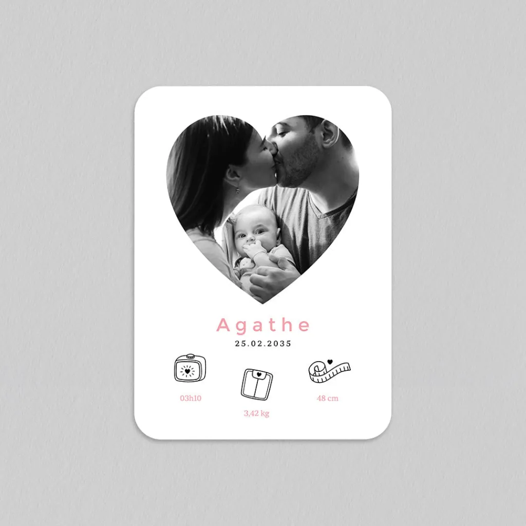 Faire-part Naissance Fille^Planet cards Photo en coeur