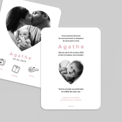 Faire-part Naissance Fille^Planet cards Photo en coeur