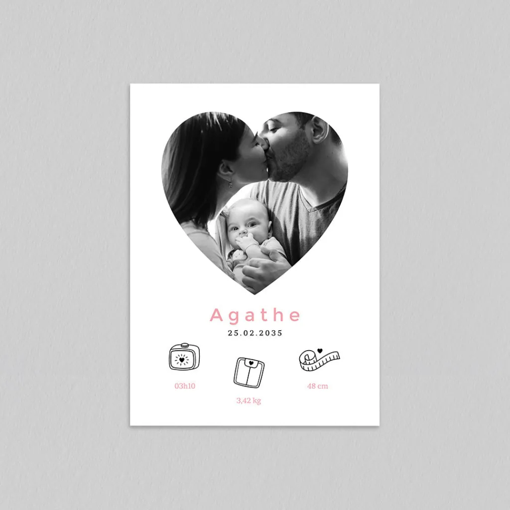 Faire-part Naissance Fille^Planet cards Photo en coeur