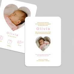 Faire-part Naissance Fille^Planet cards Photo et Pictos en Coeur