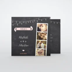 Carte Remerciement Mariage Originale^Planet cards Photomaton et lampions sur ardoise