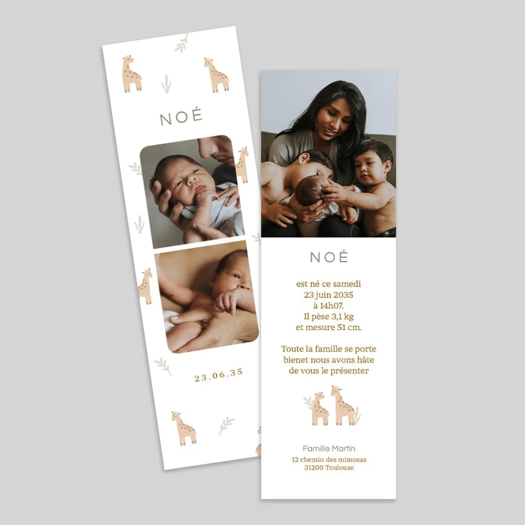 Faire-part Naissance Animaux | Faire-part Naissance Original^Planet cards Photomaton et Petites Girafes