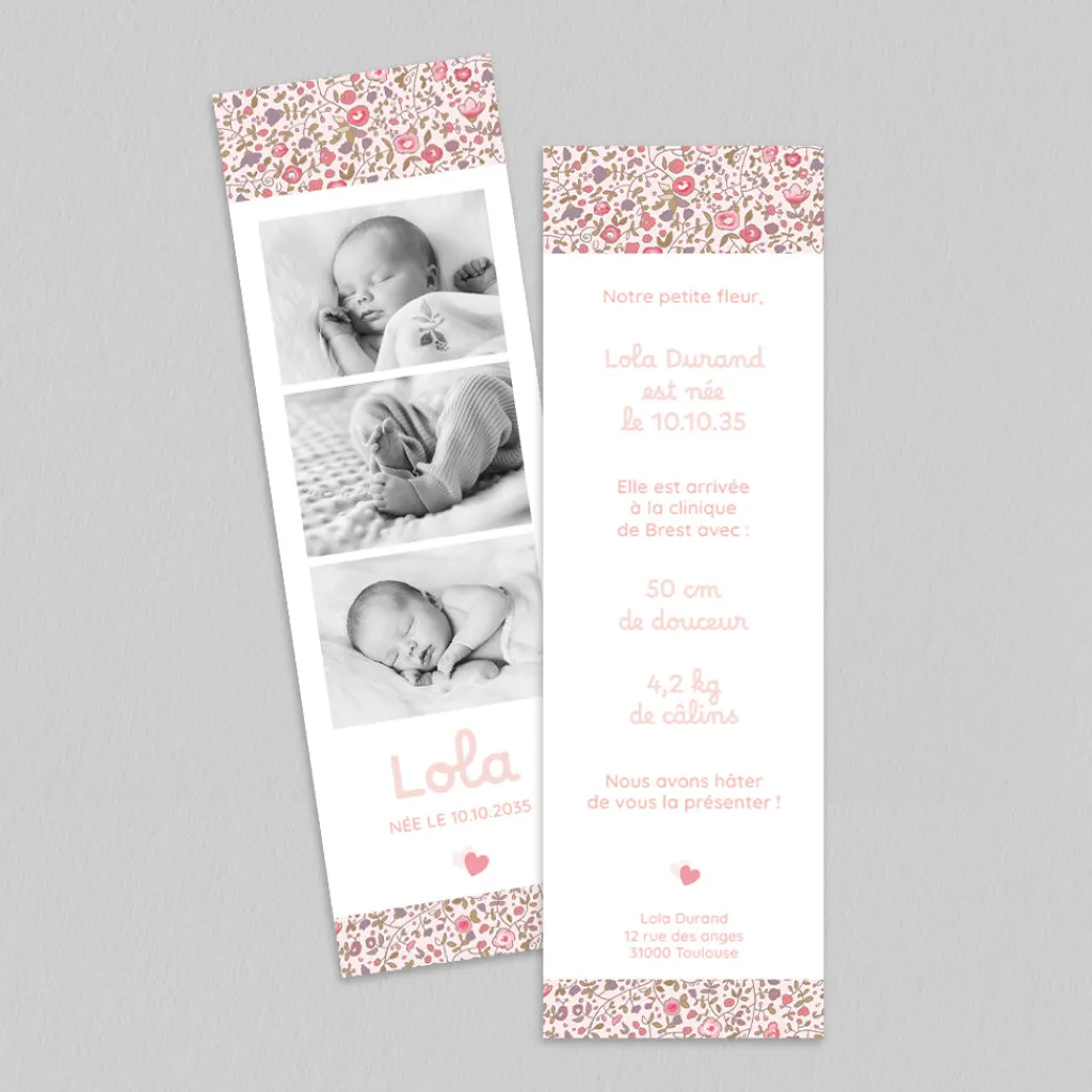 Faire-part Naissance Marque-page | Faire-part Naissance Fille^Planet cards Photomaton liberty