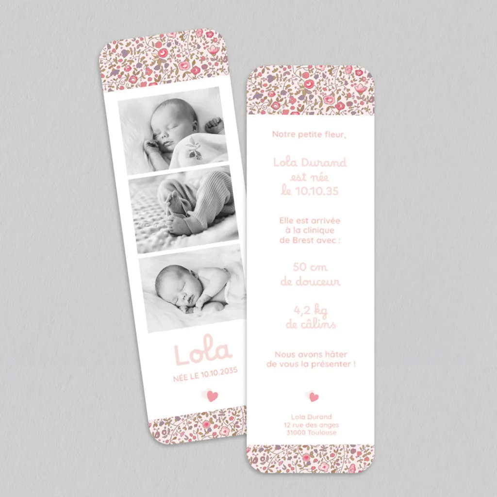Faire-part Naissance Marque-page | Faire-part Naissance Fille^Planet cards Photomaton liberty