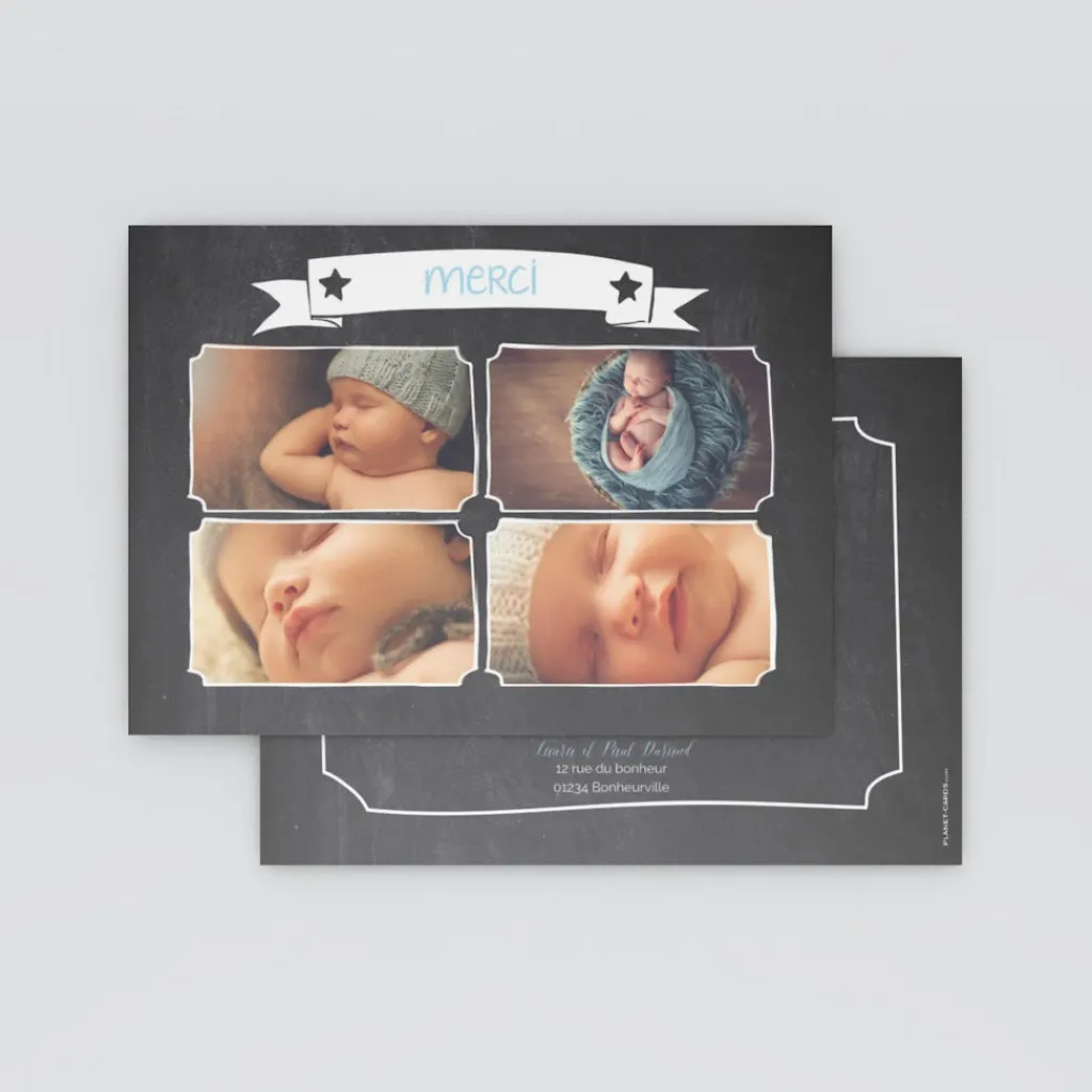 Carte Remerciement Naissance Garçon | Carte Remerciement Naissance Fille^Planet cards Photomaton sur ardoise
