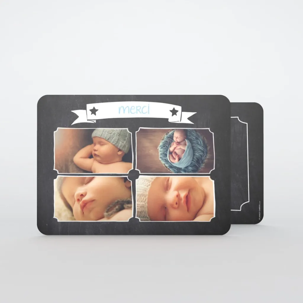 Carte Remerciement Naissance Garçon | Carte Remerciement Naissance Fille^Planet cards Photomaton sur ardoise