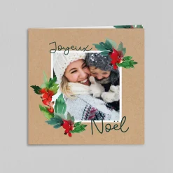 Carte De Noël Photo^Planet cards Photos et Houx Aquarelle