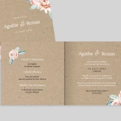 Faire-part Mariage Champêtre^Planet cards Pivoines et Kraft
