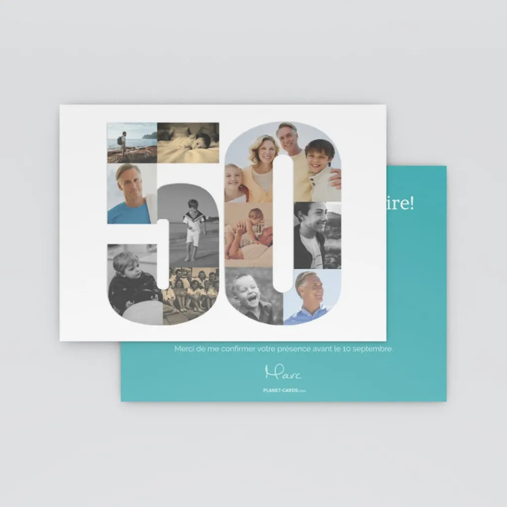 Carte Invitation Anniversaire Adulte Moderne^Planet cards Pêle mêle 50 ans