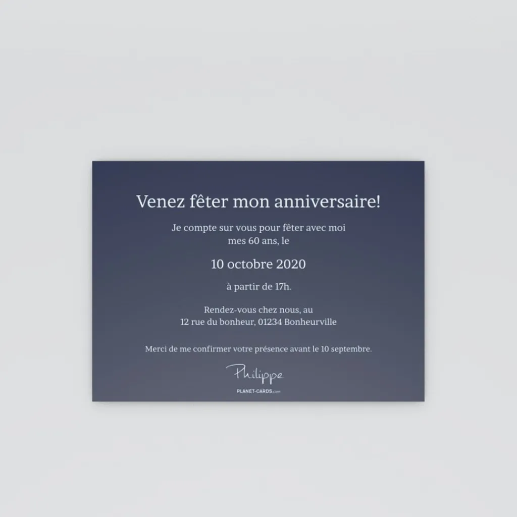 Carte Invitation Anniversaire Adulte Moderne^Planet cards Pêle-mêle 60 ans