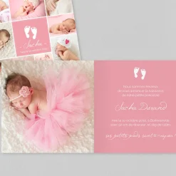 Faire-part Naissance Fille^Planet cards Pêle-mêle et empreintes pieds