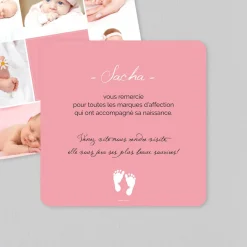 Carte Remerciement Naissance Classique^Planet cards Pêle-mêle et empreintes pieds