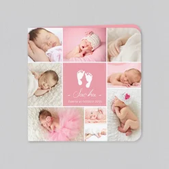 Faire-part Naissance Fille^Planet cards Pêle-mêle et empreintes pieds