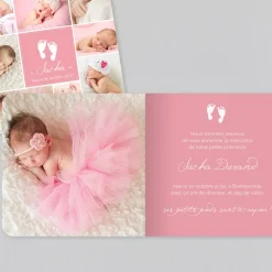 Faire-part Naissance Fille^Planet cards Pêle-mêle et empreintes pieds