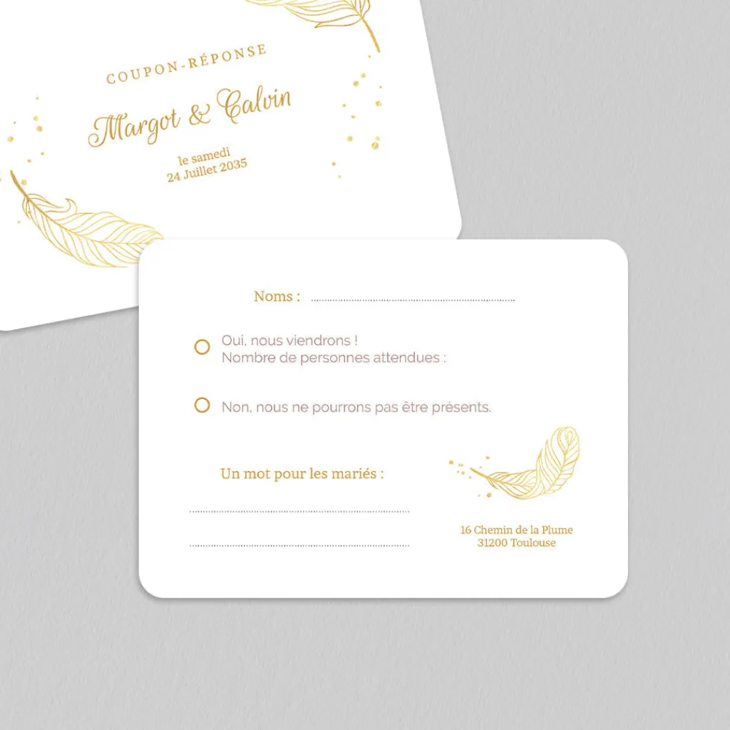 Coupon-réponse Mariage^Planet cards Plumes Festives
