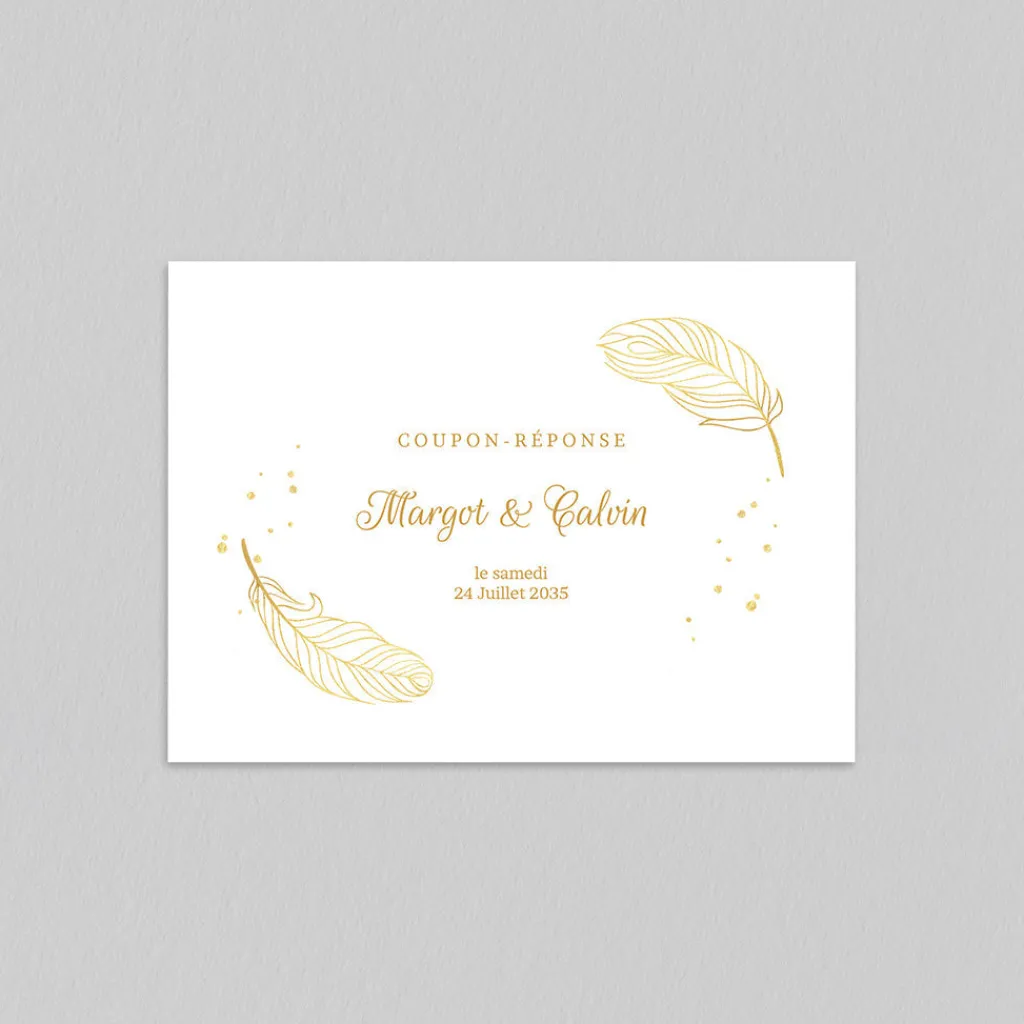 Coupon-réponse Mariage^Planet cards Plumes Festives
