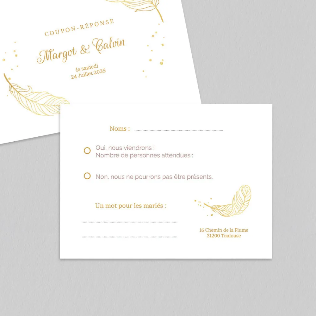 Coupon-réponse Mariage^Planet cards Plumes Festives