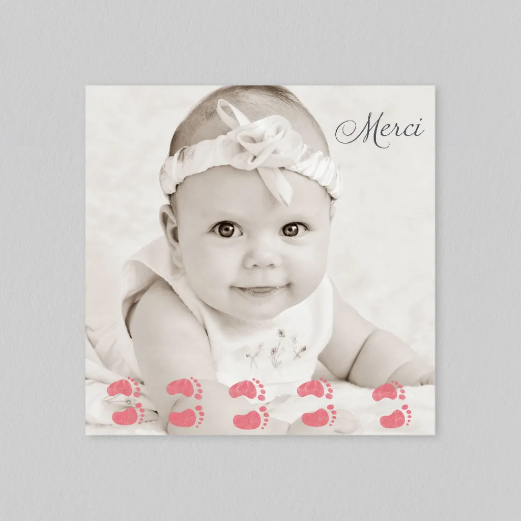 Carte Remerciement Naissance Classique | Carte Remerciement Naissance Fille^Planet cards Premiers pas