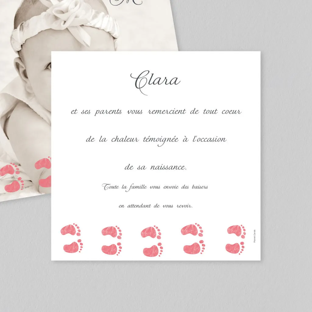 Carte Remerciement Naissance Classique | Carte Remerciement Naissance Fille^Planet cards Premiers pas