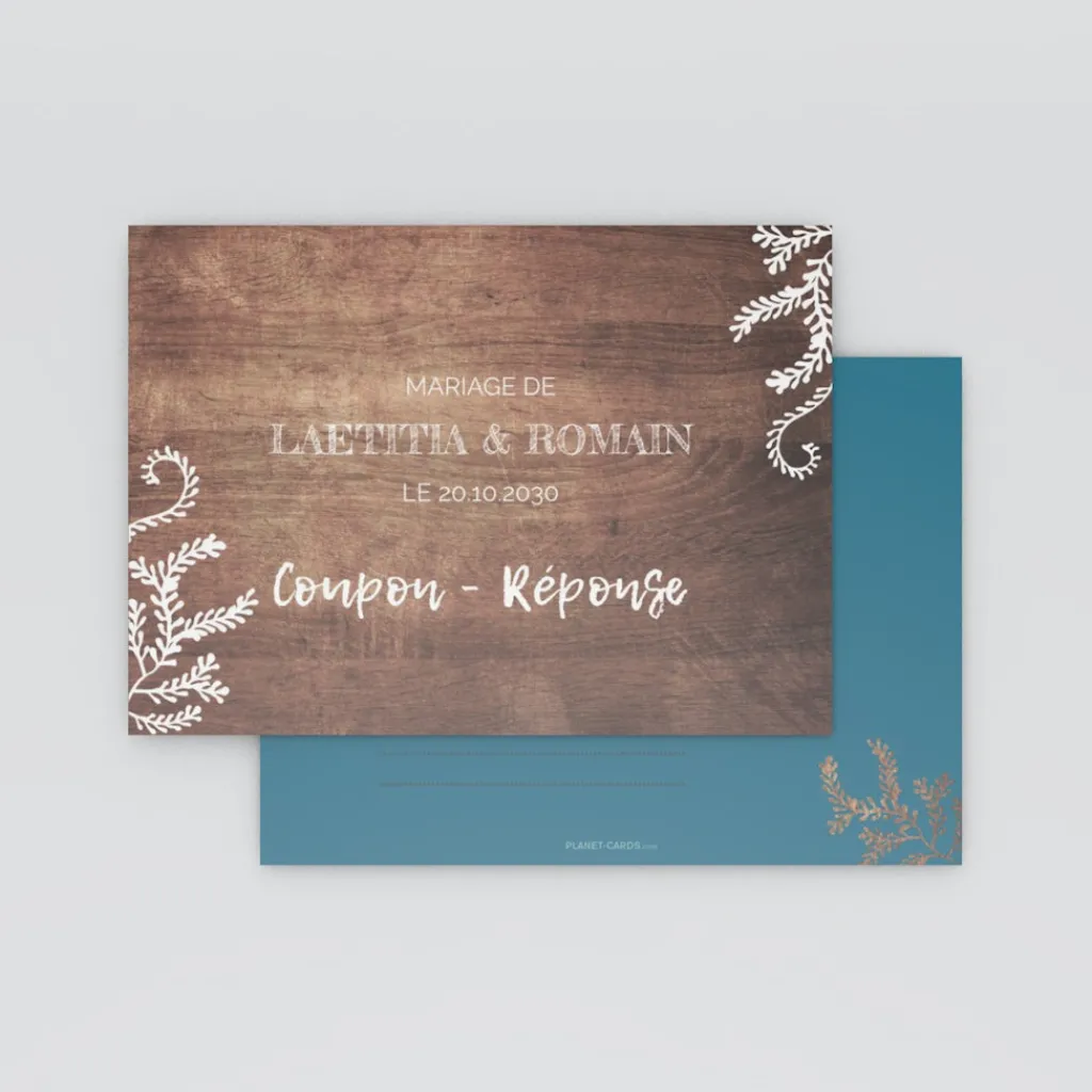 Coupon-réponse Mariage^Planet cards Proverbe et Bois
