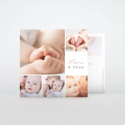 Carte Remerciement Naissance Classique^Planet cards Quatre photos de bébé