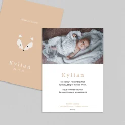 Faire-part Naissance Animaux | Faire-part Naissance Garçon^Planet cards Renard Minimaliste