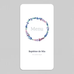 Menu Baptême^Planet cards Ronde de Delphiniums