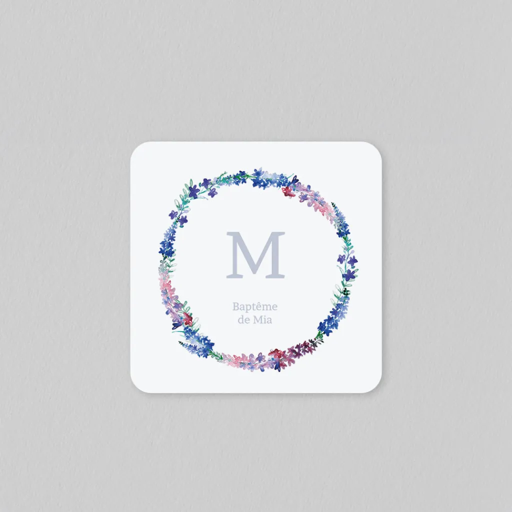 Faire-part Baptême Civil | Faire-part Baptême Champêtre^Planet cards Ronde de Delphiniums