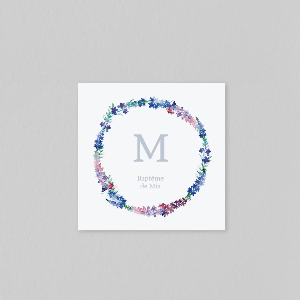 Faire-part Baptême Civil | Faire-part Baptême Champêtre^Planet cards Ronde de Delphiniums