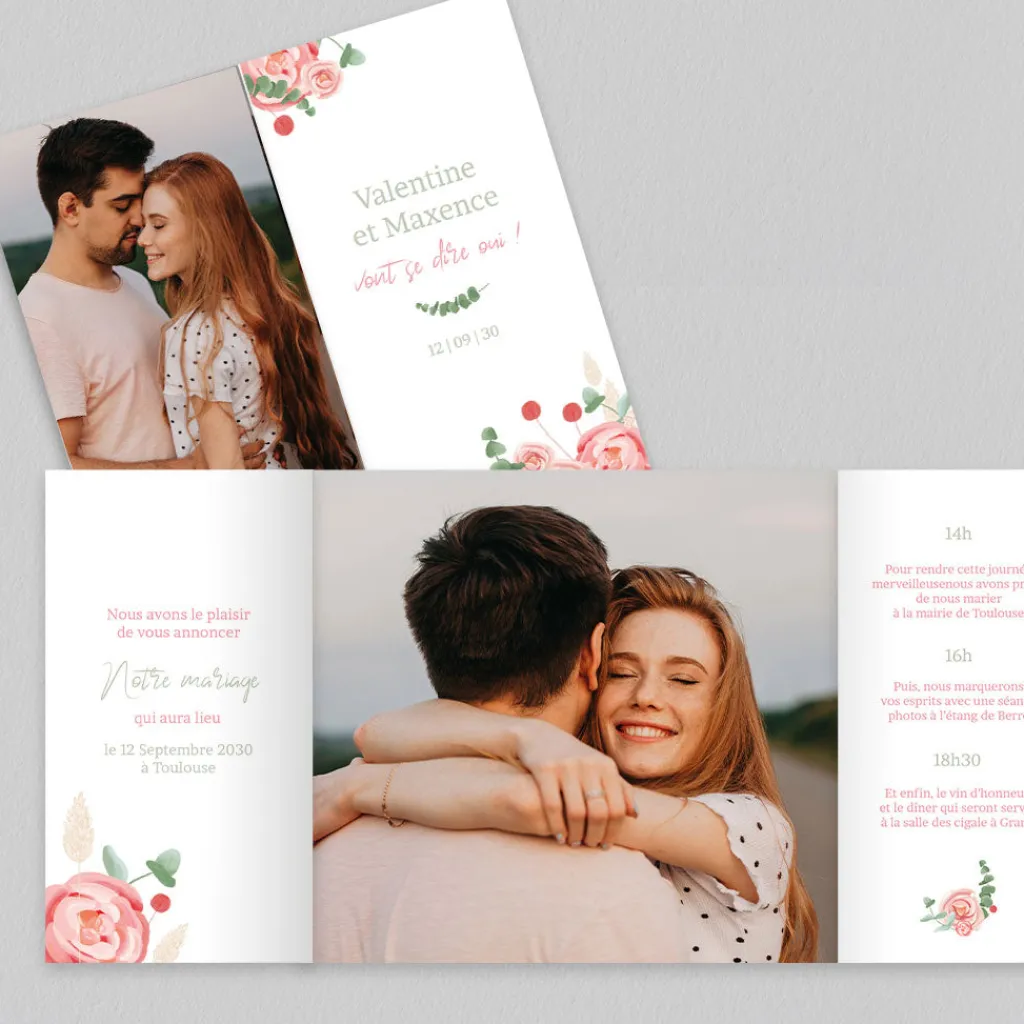 Faire-part Mariage Bohème | Faire-part Mariage Champêtre^Planet cards Rose et Marguerite