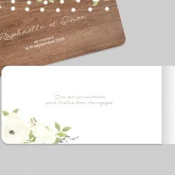 Faire-part Mariage Champêtre^Planet cards Roses bois et lumières